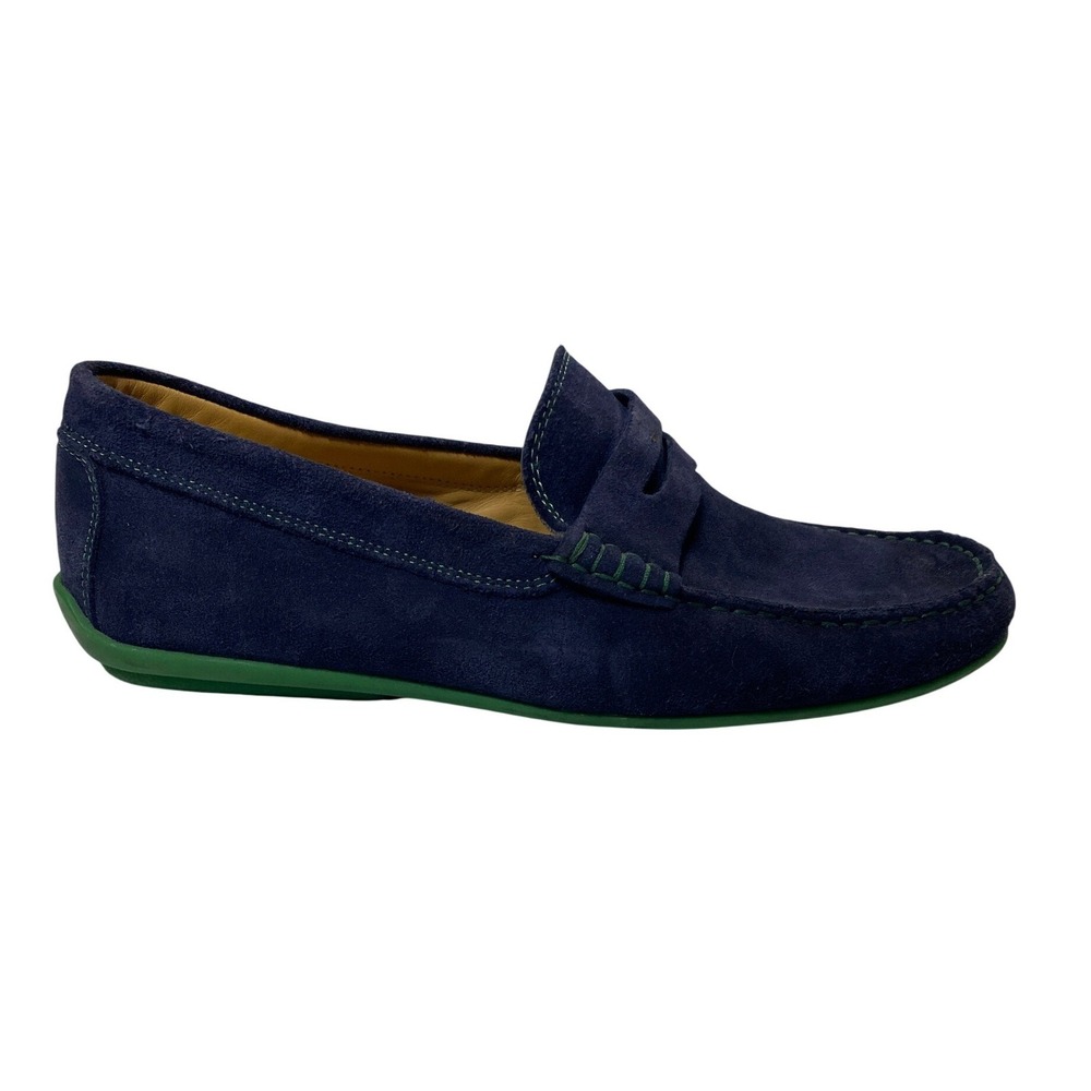 Austen Heller Mens Navy Blue Suede Penny Loafers Green Sole Driving Mocs Size 10 - Picture 6 of 8